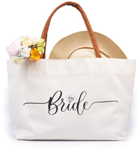 68LDROOTER Bride Tote Bag – Canvas Bag for Bride to Be, Engagement Gift for Women, Wedding Day or Honeymoon Essentials, Bridal Shower Gift Idea