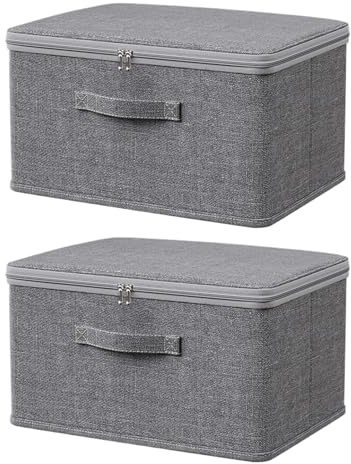Eoixuqba 2 Stück Stoff Aufbewahrungsbox Mit Deckel, 45x35x26cm Schrank Organizer Boxen, Kisten Aufbewahrung Mit Deckel Aus Stoff, Aufbewahrungsboxen Schrank Organizer, Faltbare Waschbare