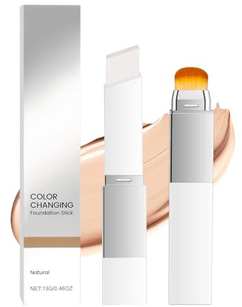 Color Changing Foundation Stick, 3 in 1 White Foundation Stick with Detachable Brush, Korean Makeup Color, Full To Medium Coverage Base Makeup, Suitable for All Skin Types
