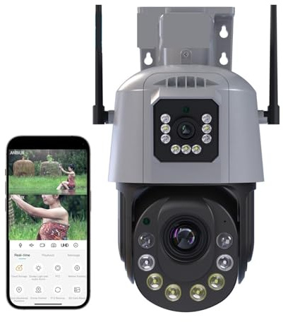 GUYSGNX Security Cameras, 8MP 4K Camera Outdoor Dual Lens PTZ 36X Optical Zoom Ai Human Detect Surveillance Color Night Vision Wireless IP for Outdoor Use(8MP Add 32G Card)