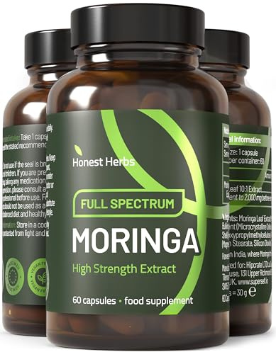 Moringa Capsules 2000mg – High Strength Full Spectrum Leaf Extract – 60 Small Capsules Easy to Swallow – Vegan & Lab-Tested – UK Made Natural Supplement