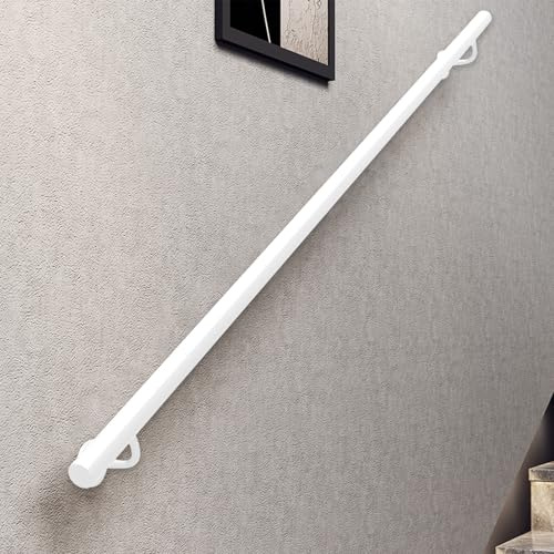 Corrimano per Scale da Parete per Interni, 80cm/90cm/1.5m/1.8m/2m/2.4m/3m/4.5m Ringhiera di Sicurezza a Tubo Tondo in Ferro Battuto Bianco, Corrimano Antiscivolo per Corridoio Soppalco(510cm)