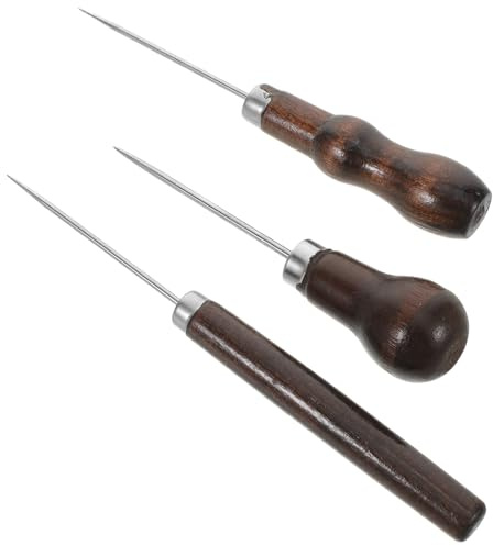 Zerodeko 3pezzi Punteruolo per Cuoio con Punta Affilata e Manico in Legno Utensile per Forare Tessuti e Lavorare la Pelle per Cuciture e Progetti Artigianali