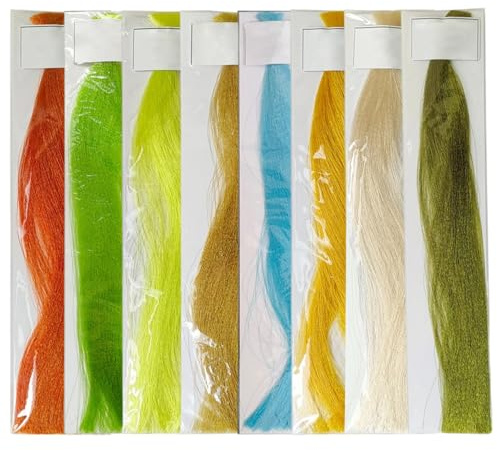Fluorescerande flugmonteringsmaterial, set med 8 fiberbindningstillbehör, lättviktigt justerbart tillbehörsset för konstgjorda flugor, för nymf, öring och fiske