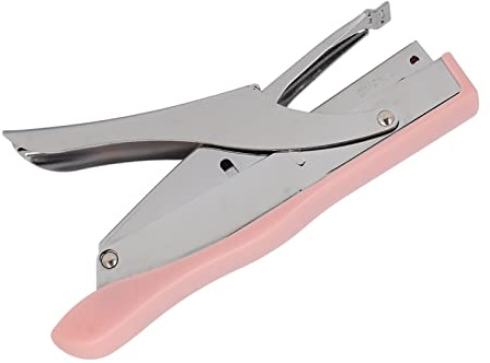 OVAQUIXI Handhållen Tånghäftare Tung Ergonomisk 10 Arks Kapacitet 100 Häftklamrar med Häftklammeravtagare för Kontor Skola Hem (Rosa)