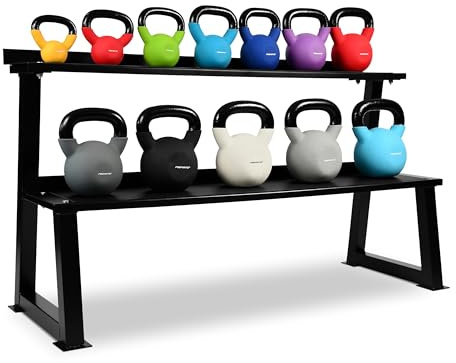 MSPORTS Rack para pesas rusas (2 niveles, para 14 pesas, acero negro), color negro