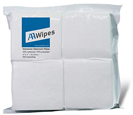 AAwipes Cleanroom Reinraumtücher, 4 x 4 Inch, 600 Stück, 68 GSM, fusselfrei | 55 % Zellulose/45 % Polyester; 4 x 4 Inch, für Labor, Elektronik, Pharmazie, Druck- und Halbleiterindustrie