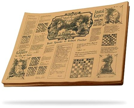 Fettpapier zum Verpacken von Lebensmitteln, Packung mit 500 Stück, 30 x 20 cm, braunes Kraftpapier, einzigartiges Design mit Schach-Legends, ideal für Pommes Hostelnovo