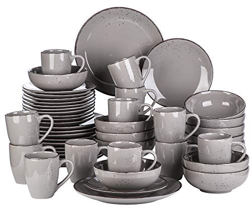vancasso Navia Jardin Dinner Set, Stoneware Vintage Look Grey Dinnerware Tableware, 48 Pieces Dinner Service Set for 12, Include Dinner, Dessert Plate, Cereal Bowl and Mug