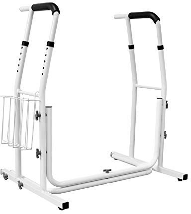 LZQ Mobile Aufstehhilfe Toiletten Stützgestell Haltegriff Höhenverstellbar mit Ablagekorb - Belastbar bis 200 kg