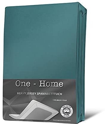 one-home Jersey Spannbettlaken Spannbetttuch weiche Heavy Baumwolle mit Rundumgummizug, Farbe:Petrol, Größe:90x200 cm - 100x200 cm