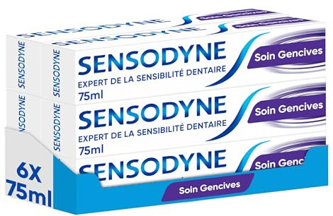 Sensodyne Dentifrice Soin Gencives, Action Sensibilité 24h, Protége les Dents Sensibles et Aide à Maintenir les Gencives Saines, Lot de 6 x 75ml