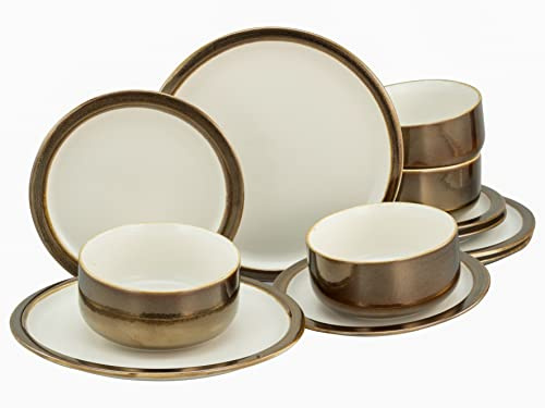 CreaTable, 23591, Serie MODERN INDUSTRIAL, weiß, 12-teiliges Geschirrset für 4 Personen, Teller Set aus Steinzeug, spülmaschinen- und mikrowellengeeignet, Qualitätsproduktion