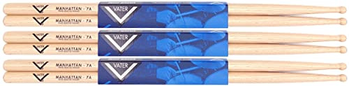 Vater Manhattan 7A Wood Tip Hickory Drum Sticks, 3 Pair (VS3P7AW)