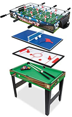 Teorema Giocattoli - 4 in 1 Spieltisch aus Holz, Tischfußball, Tischtennis, Air Hockey, Billard, Maße 96 x 86 x 68, 67359
