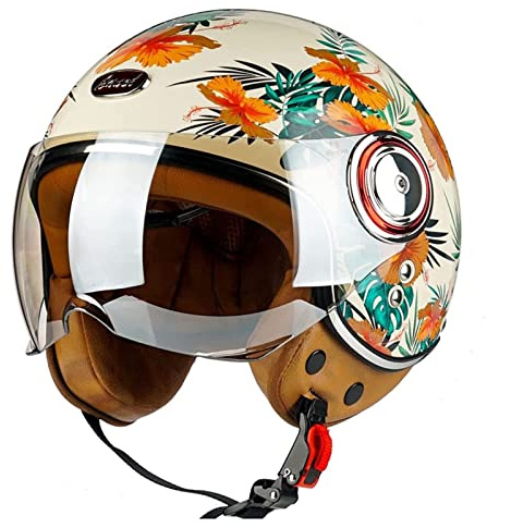 Jethelm Vintage Motorradhelm Roller-Helm Scooter-Helm Moped Mofa-Helm Chopper Retro Vintage Pilot Biker Helmet · ECE 22.05 Zulassung mit Visier Motorradhelm