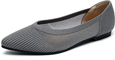 MACHSWON Women’s Ballet Flat Shoes Knit Dress Shoes Pointed Toe Slip On Ballerina Walking Flats Pumps for Women (Grey, Size 5.5)