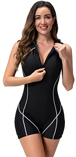 Odizli Badeanzug mit Bein Schwimmanzug Damen Langarm/Kurzarm Blumen Druck Zip Up Surfer Kurz Bademode
