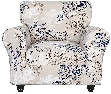 SearchI Stretch Sofa Cover Printed Couch Covers, Floral Pattern 2 Piece Armchair Slipcover with Separate Chair Cushion Cover, Washable Furniture Protector for Living Room(Armchair, Flower Shadow)
