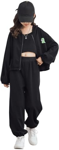 SXSHUN Ensemble de Jogging Enfant Fille 3 pièces Survetement Veste à Capuche + Chemise à Manches Longues + Pantalon de Jogging pour Printemps Automne