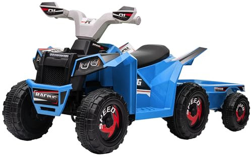 HOMCOM Kinder Elektro-Quad 6V Kinderquad, Kinderfahrzeug, Elektroauto mit Anhänger für Kinder 1,5-3 Jahre, 2,5 km/h, Metall, 106 x 41,5 x 48,5 cm, Blau