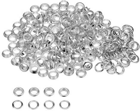 QUARKZMAN 300 Ensembles Œillets en Métal de 8mm ID avec Rondelles, Œillets en Fer pour Chaussures, Vêtements, Ceintures, Étiquettes, Sacs, Tissus, Cuir,DIY, Accessoires, Argent