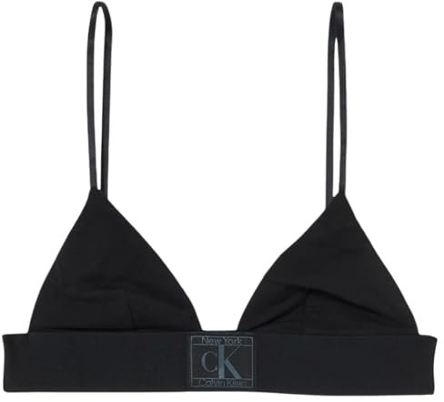 Calvin Klein Women’s Unlined Triangle Stretch Bralette, Black (Black W/Blue Performance Logo), M