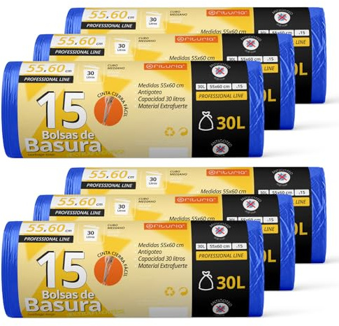 Sacs Poubelle, Sacs Poubelle 30L, Résistants, Adaptés aux Poubelles de Cuisine de 30L, Anti-Fuite, Fermeture Facile, Convient à Tous Types de Déchets, 55x60 cm - Ofituria (90 sacs, 30L)