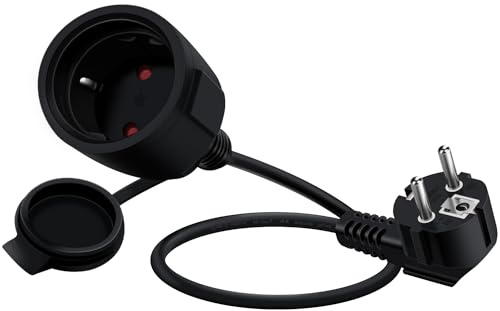 HuaLiSiJi Schuko Verlängerung Kurz 90 Grad Schutzkontakt Verlängerungskabel 16A /250V Kurze Kabel 2 AC für IP44 Steckdose für Außen-Oder Innenbereich, Zuhause, Büro (Schwarz, 1m)