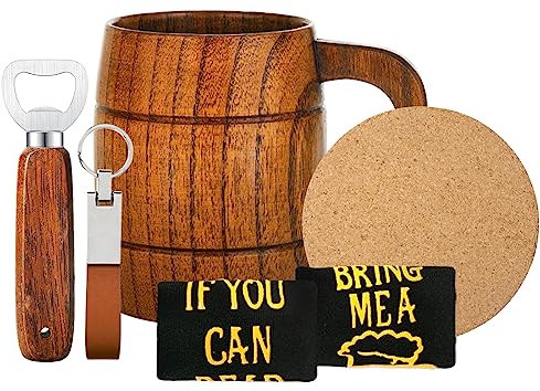 Apribottiglie personalizzato apribottiglie apribottiglie + sottobicchiere + boccale di birra in legno di giuggiola 500 ml + portachiavi in pelle metallica marrone + calzini a maglia per fratelli e