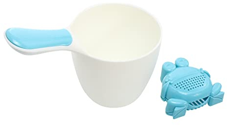KOMBIUDA Badeschaufel für Kinder und Wasserlöffel für Babys Blau Abnehmbar mit Rutschfestem Griff aus Pp Rund Cartoon Stil Geeignet zum Babybaden und Blumengießen