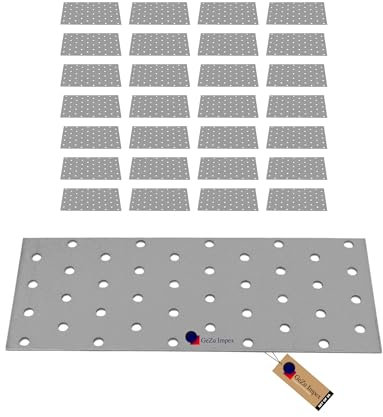 GeZu Impex Piastre di Collegamento 100 x 300 mm Zincato Set di 28 Metallico Perforato Piatto Piastre di Collegamento in Lamiera per Legno