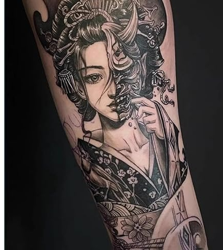 2Pcs Herbal Temporary Tattoos Stickers Fake Tattoos Geisha Mask Arm Juice Women Men Semi-Permanent Non-Reflective Waterproof Lasting 2 Weeks