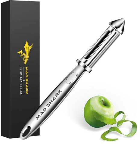 MAD SHARK Potato Peelers, Vegetable Peeler, Flat Serrated Blade 2 in 1-I Shaped Stainless Steel Peelers, Orange Peeler for Kitchen, Veggie, Fruit, Garlic, Carrot, Apple Peeling