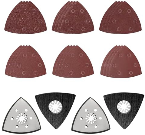 4PCS 93 mm Schleifplatte Dreieck, Fein Schleifplatte, Multitool Schleifplatte, Deltaschleifer Schleifplatte mit 20 Dreieckschleifer Schleifpapier, für Schleifen Und Polieren