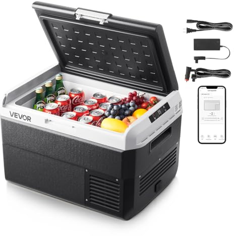 VEVOR Nevera Portátil para Coche 50 L, Zona Única, Refrigerador para Coche con Compresor 12/24 V CC y 100-240 V CA, Temperatura Ajustable de -20 °C a 20 °C, para Autocaravanas, Camping, Viajes