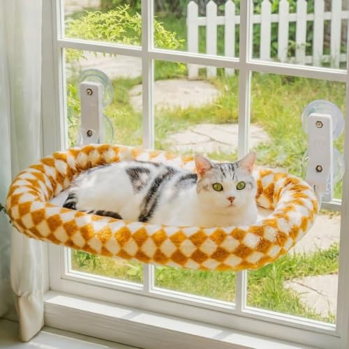 EDAGNY Plegable Hamaca Gato Ventana Felpa para Gatos Interior Robusto 18kg