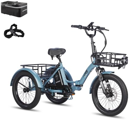 Fafrees F20 Mate Elektro-Dreirad | Klappbar, 48V Akku, 65Nm Motor | 20×3.0 Allwetterreifen, 180kg Lastenfähigkeit, Senioren-E-Bike (18Ah - mit Frontrahmen, Blauer Stil 1)