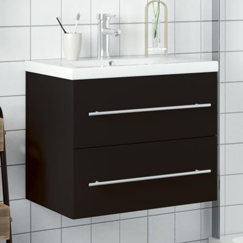 Qnhdfrt Mobile sottolavabo con lavabo da incasso, nero, 60 x 38,5 x 48 cm, con cassetto e montaggio a parete, per riporre il bagno, materiale robusto, design moderno