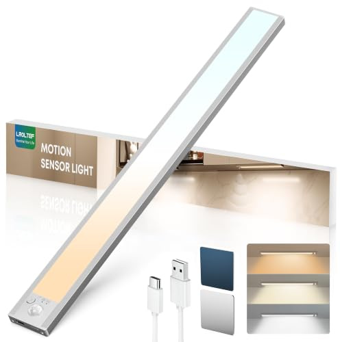 LROLTEF Schrankbeleuchtung Küche Led mit Bewegungsmelder 40cm 3 Farben | 2200mAh Unterbauleuchte Schranklicht mit Motion Sensor, Dimmbar Aufladbar Magnetische Treppenlicht, 1 Stück