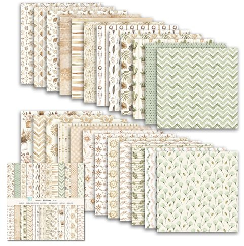 YCCOKJJ 24PCS Scrapbook Papier Boho Dekorpapier 30,5 x 30,5 cm Doppelseitiges Buntes Motivpapier Scrapbooking Blumen 24 Muster Bastelpapier für Journal Scrapbooking Fotoalbum Dekoration DIY(B)