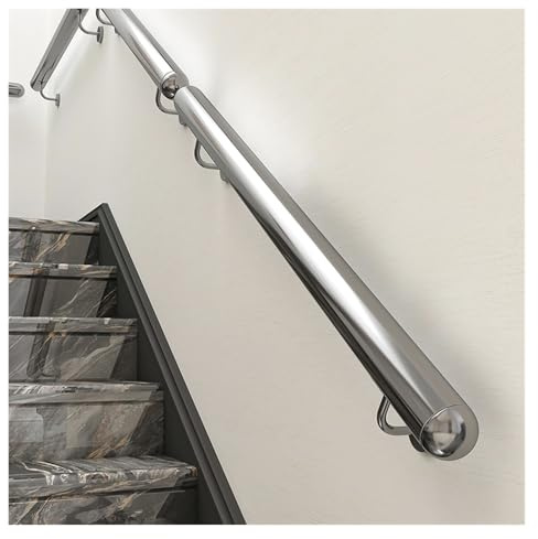 Corrimano rotondo da parete in acciaio inox, 90 cm, per interni ed esterni, per legno, cemento, mattoni, staffa inclusa, colore argento