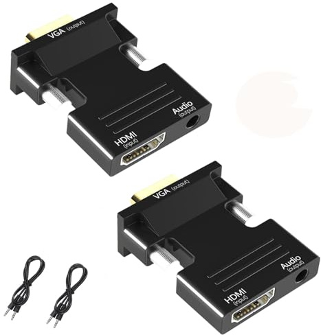 GERUI 2 Stücke HDMI auf VGA, mit 3,5 mm Klinkenstecker, Schwarz