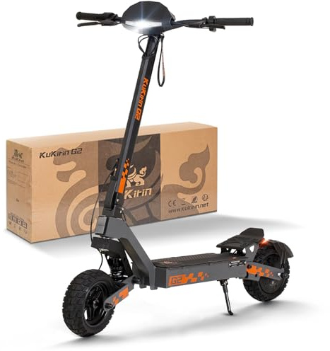 Kukirin Patinete Eléctrico Adultos Todoterreno,Patin Electrico,Scooter Electrico Potente Plegable/Autonomía de 55 km/Ruedas de 10/Carga máxima 120kg/IP54/Doble Frenos de Disco,G2