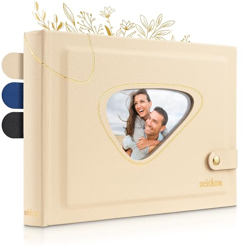 Zeitloos Fotoalbum zum Einkleben - Platz für 150 Fotos - hochwertiges Kunstleder - Fotobuch 21 x 28 cm in Beige - 50 weiße Seiten - Fotoalbum zum selbstgestalten sind das perfekte Geschenk