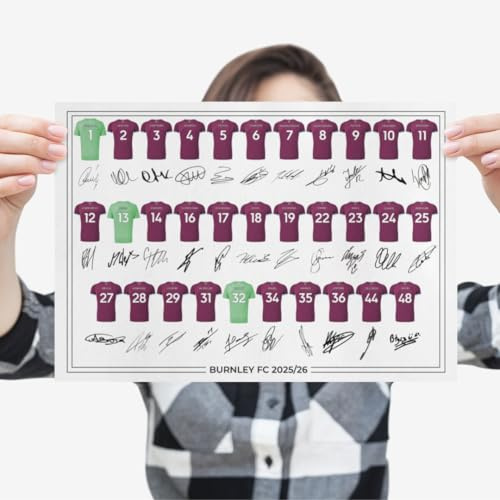 Burnley FC Signed 2025-26 Signed Team Poster, Autographed By Full Squad, Choose Framed or Print Only (A3, Unframed)