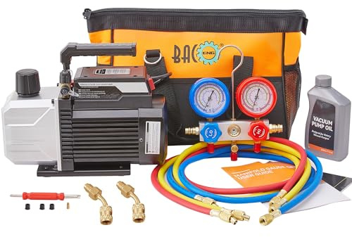 BACOENG Pompa Vuoto per Condizionatori con Kit Manometri, per Condizionatori Split e Impianti RVAC Domestici, Kit Ricarica Compatibile con R32 R410A R407C