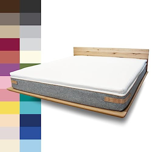 JONA SLEEP Topper Spannbettlaken (180x200 cm) Baumwolle Weiß, 220 g/m² - Bezug für Topper & Boxspringbett, Öko-Tex Zertifiziert, Made in Austria