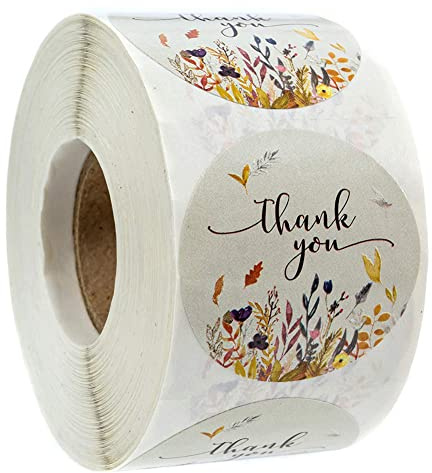 JAWSEU Tack klistermärken 500 stycken självhäftande Thank You-klistermärken, rund blomma presentklistermärken, presentklistermärken presentklistermärken för bakning presentpåsar kort kuvert bröllop