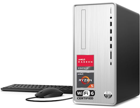 HP Pavilion Tower Desktop, AMD Ryzen 5 5600G, 16GB DDR4 RAM, 512GB PCIe SSD, SD Card Reader, VGA, HDMI, Wi-Fi 6, Wired KB & Mouse, Windows 11 Home